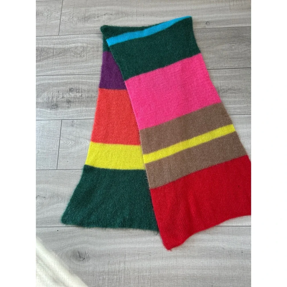Multi Color Block Fuzzy Oversized Knit Scarf Rainbow Soft Winter Wrap